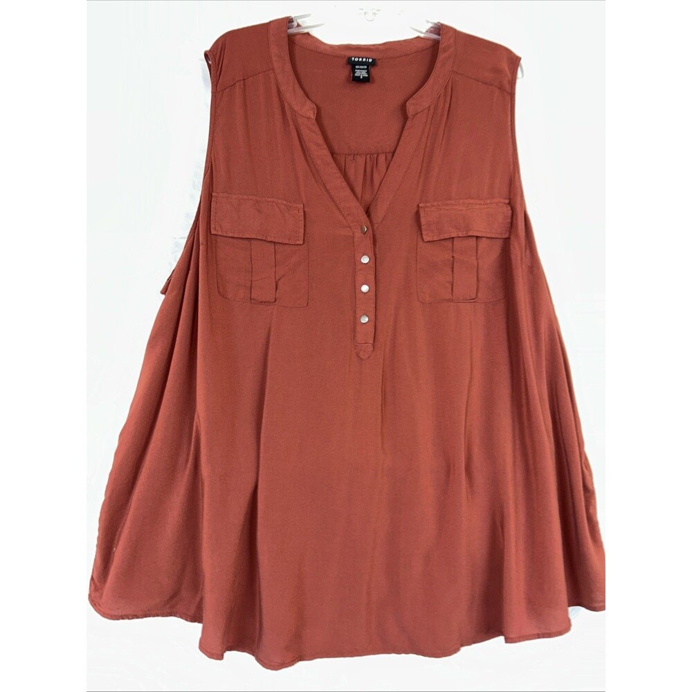 Torrid women's size 5X sleeveless blouse with v-neck Rust/brown Flowy Cool
